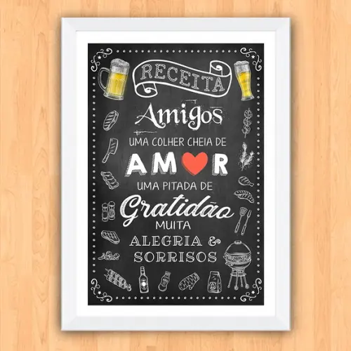 Quadro Pôster A3 c Moldura Receita Amigos e Amor 30x42cm