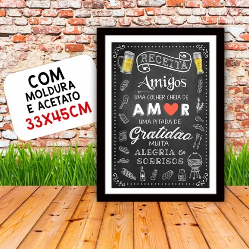Quadro Pôster A3 c Moldura Receita Amigos e Amor 30x42cm
