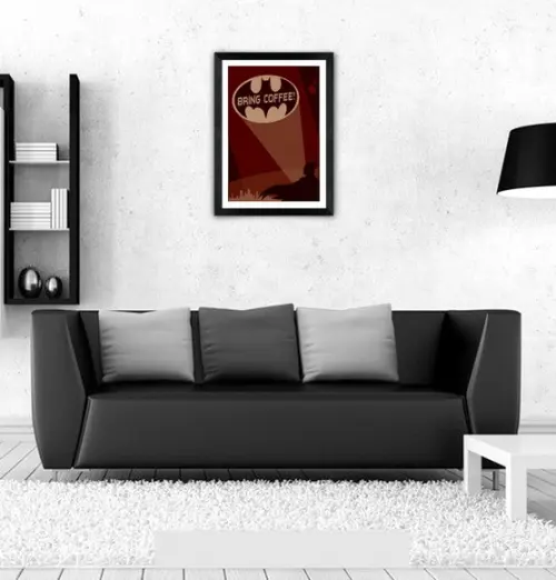Quadro Pôster A3 c/ Moldura - Batman Bring Coffee 30x42cm