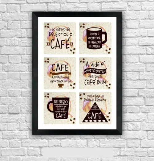 Quadro Pôster A3 c/ Moldura - Café Frases Engraçadas 30x42cm