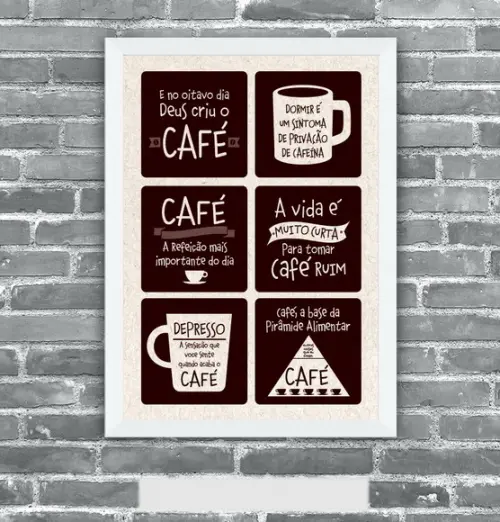 Quadro Pôster A3 c/ Moldura - Café Frases Engraçadas 30x42cm