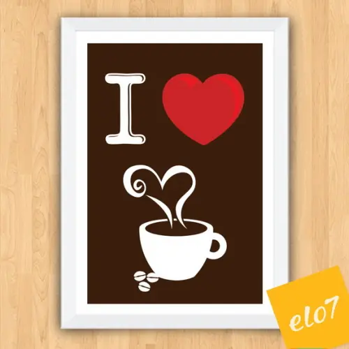 Quadro Pôster A3 c/ Moldura - Eu Amo Café 30x42cm