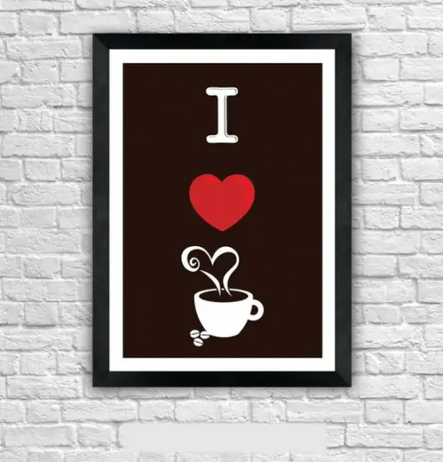 Quadro Pôster A3 c/ Moldura - Eu Amo Café 30x42cm