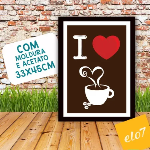 Quadro Pôster A3 c/ Moldura - Eu Amo Café 30x42cm