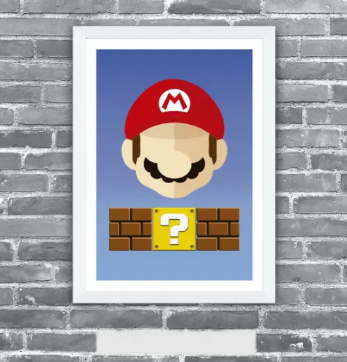 Quadro Pôster A3 c/ Moldura - Mario Minimalista 30x42cm
