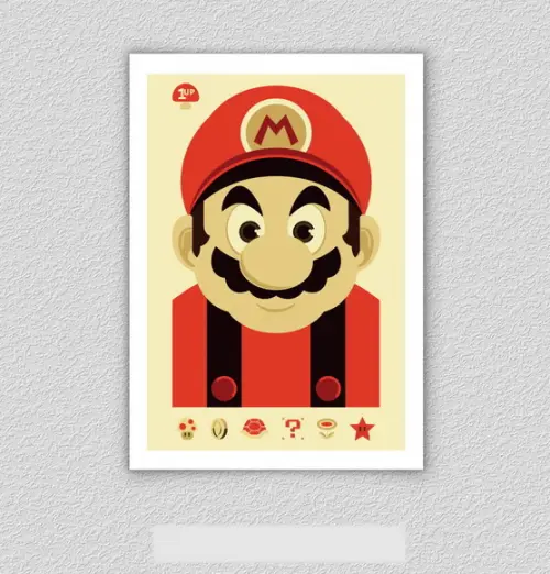 Quadro Pôster A3 c/ Moldura - Mario Minimalista 30x42cm