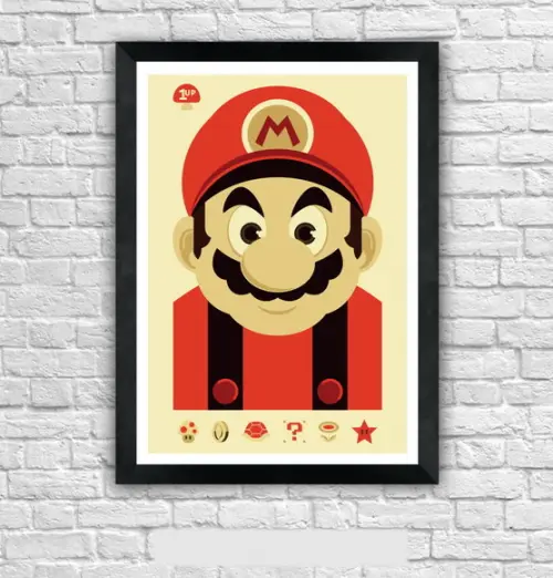 Quadro Pôster A3 c/ Moldura - Mario Minimalista 30x42cm
