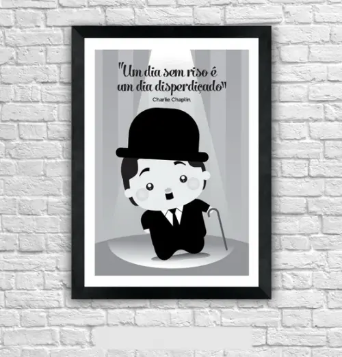 Quadro Pôster A3 c/ Moldura -charles Chaplin - Frase 30x42cm