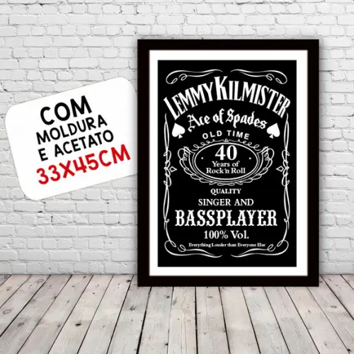 Quadro Pôster A3 c/ Moldura -lemmy Bass Player 30x42cm
