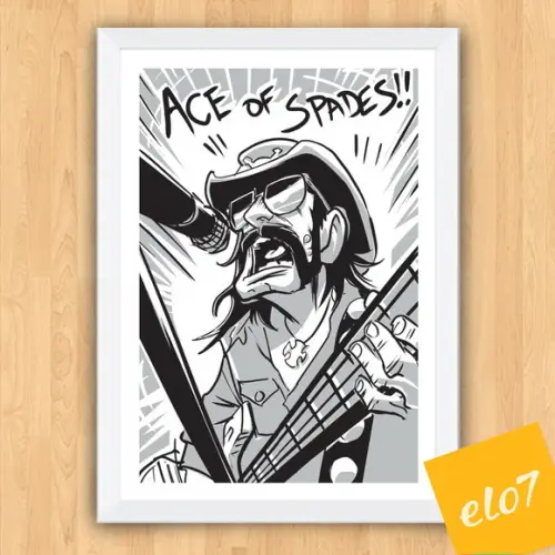 Quadro Pôster A3 c/ Moldura -lemmy Cartoon 30x42cm