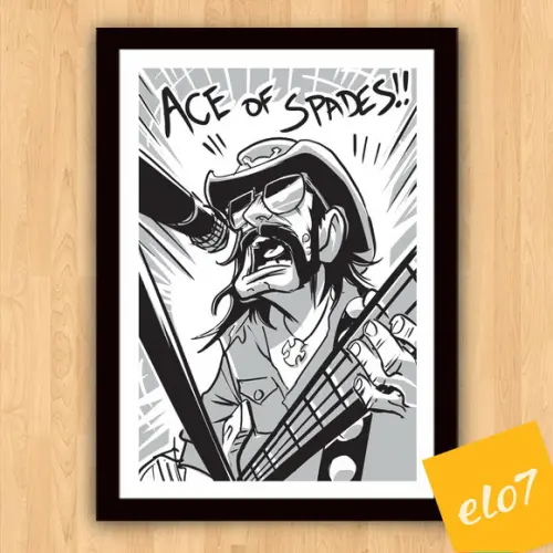 Quadro Pôster A3 c/ Moldura -lemmy Cartoon 30x42cm