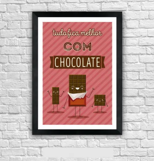 Quadro Pôster A3 c/ Moldura A3 Frase com Chocolate 30x42cm