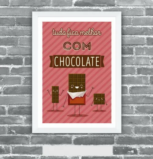 Quadro Pôster A3 c/ Moldura A3 Frase com Chocolate 30x42cm