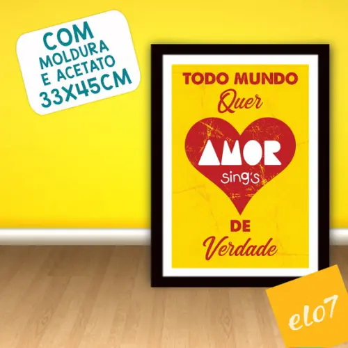 Quadro Pôster A3 c/ Moldura Amor de Verdade Pop Art 30x42cm