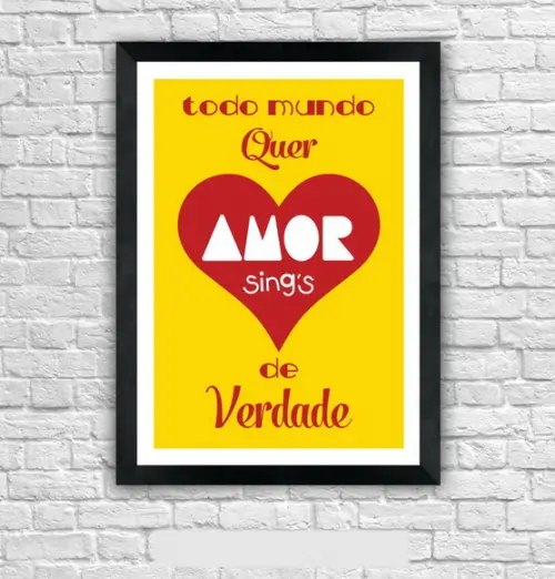 Quadro Pôster A3 c/ Moldura Amor de Verdade Pop Art 30x42cm