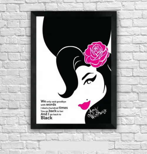 Quadro Pôster A3 c/ Moldura Amy Back To Black 30x42cm