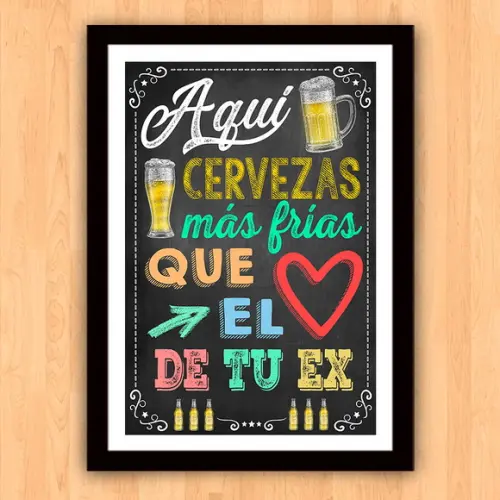 Quadro Pôster A3 c/ Moldura Aqui Cervezas Más Frías 30x42cm