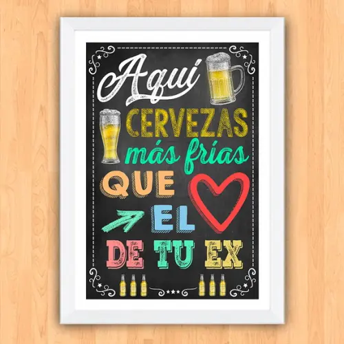 Quadro Pôster A3 c/ Moldura Aqui Cervezas Más Frías 30x42cm