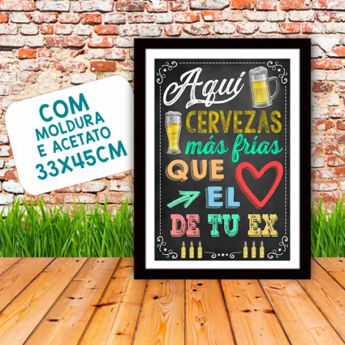 Quadro Pôster A3 c/ Moldura Aqui Cervezas Más Frías 30x42cm