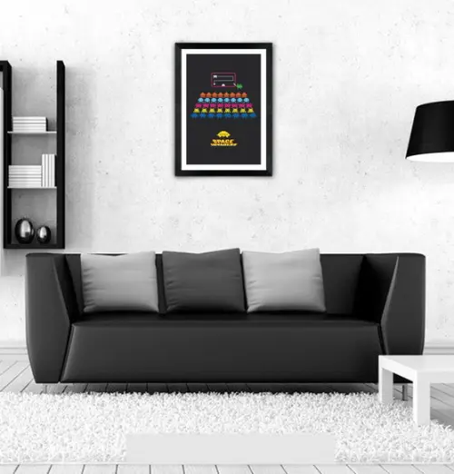 Quadro Pôster A3 c/ Moldura Aula Space Invaders 30x42cm