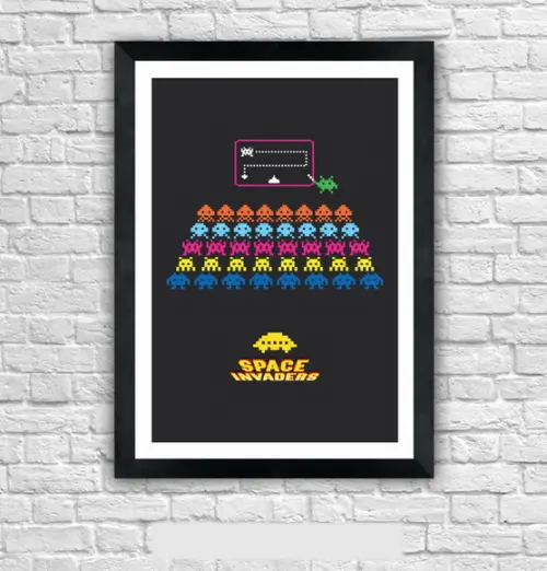 Quadro Pôster A3 c/ Moldura Aula Space Invaders 30x42cm