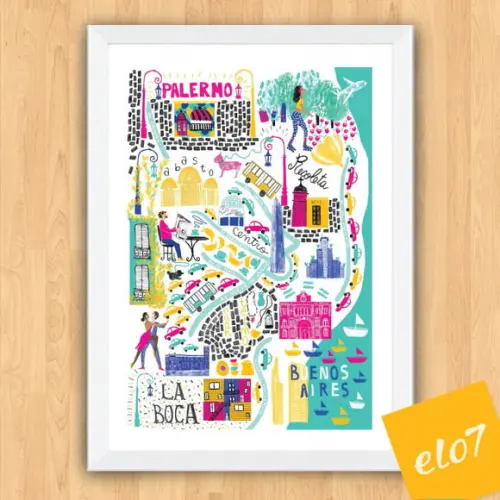 Quadro Pôster A3 c/ Moldura Buenos Aires Pop Art 30x42cm