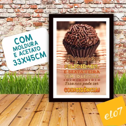 Quadro Pôster A3 c/ Moldura Brigadeiro Felicidade 30x42cm