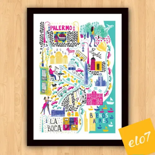Quadro Pôster A3 c/ Moldura Buenos Aires Pop Art 30x42cm