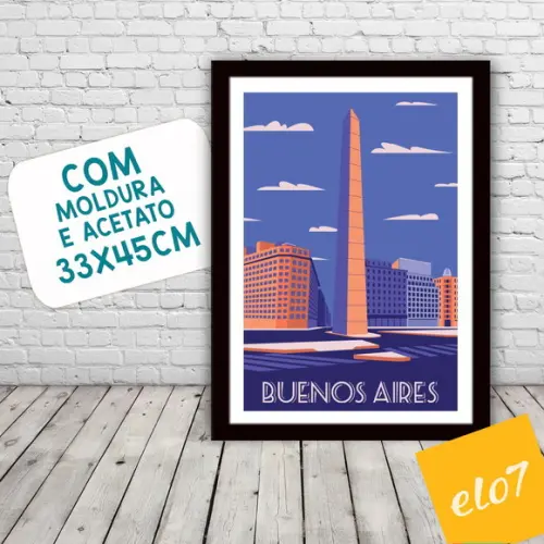 Quadro Pôster A3 c/ Moldura Buenos Aires Pop Art 30x42cm