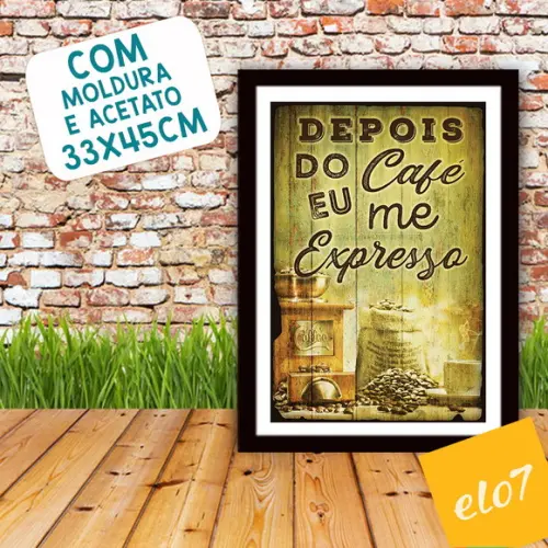 Quadro Pôster A3 c/ Moldura Café Vintage Frases 30x42cm