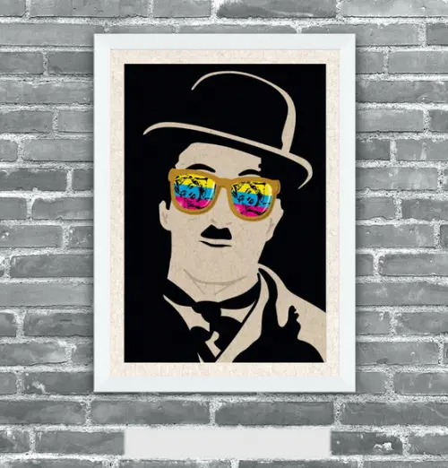Quadro Pôster A3 c/ Moldura Charles Chaplin Pop Art 30x42cm