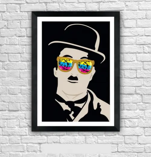 Quadro Pôster A3 c/ Moldura Charles Chaplin Pop Art 30x42cm