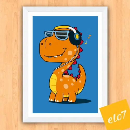 Quadro Pôster A3 c/ Moldura Dinossauro Música 30x42cm