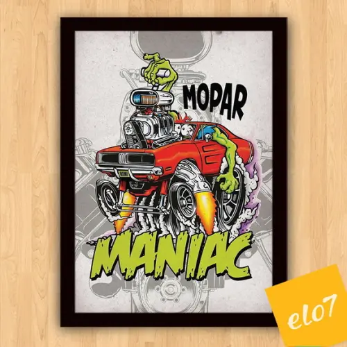 Quadro Pôster A3 c/ Moldura Dragster Maniac Mopar 30x42cm