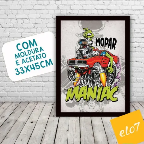 Quadro Pôster A3 c/ Moldura Dragster Maniac Mopar 30x42cm