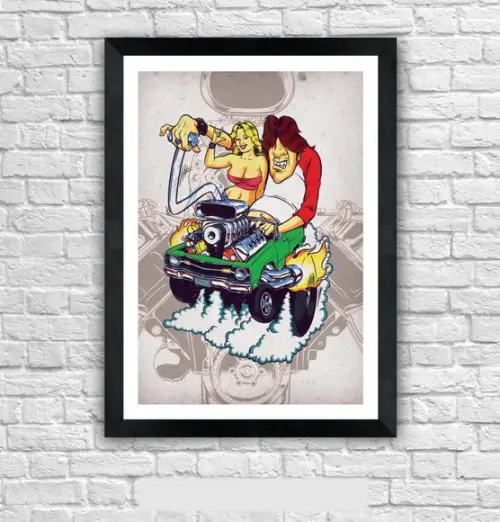 Quadro Pôster A3 c/ Moldura Dragster Mopar 30x42cm