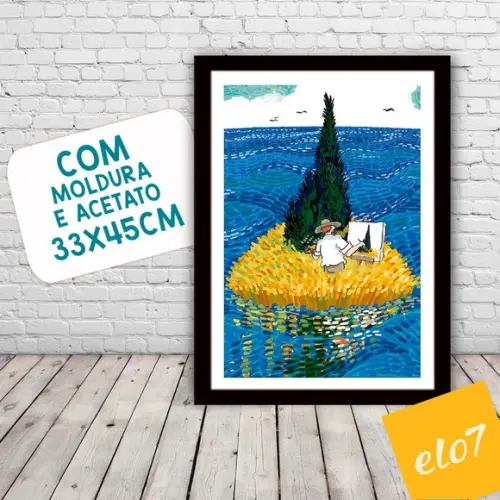 Quadro Pôster A3 c/ Moldura Estilo Van Gogh Pop Art 30x42cm