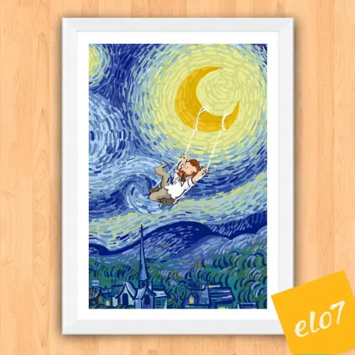 Quadro Pôster A3 c/ Moldura Estilo Van Gogh Pop Art 30x42cm