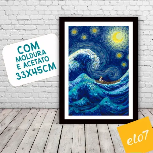 Quadro Pôster A3 c/ Moldura Estilo Van Gogh Pop Art 30x42cm