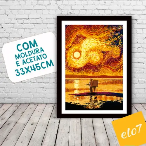 Quadro Pôster A3 c/ Moldura Estilo Van Gogh Pop Art 30x42cm