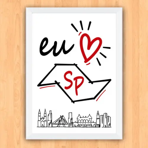 Quadro Pôster A3 c/ Moldura Eu Amo Sp Skyline 30x42cm