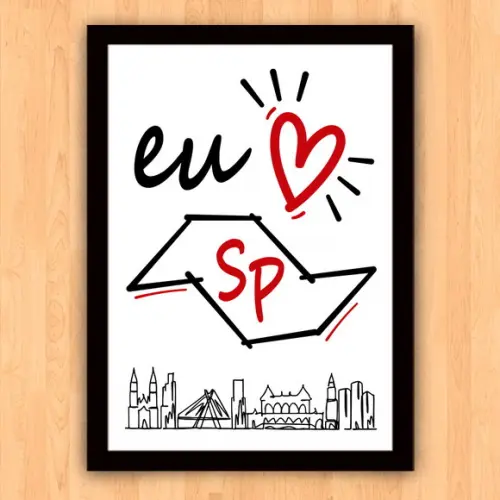 Quadro Pôster A3 c/ Moldura Eu Amo Sp Skyline 30x42cm