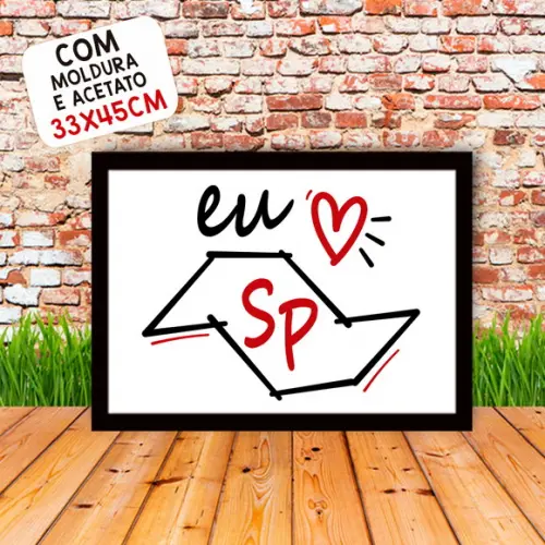 Quadro Pôster A3 c/ Moldura Eu Amo Sp 30x42cm