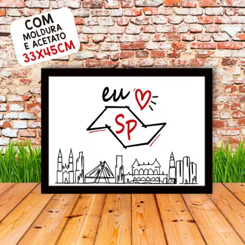 Quadro Pôster A3 c/ Moldura Eu Amo Sp Skyline 30x42cm