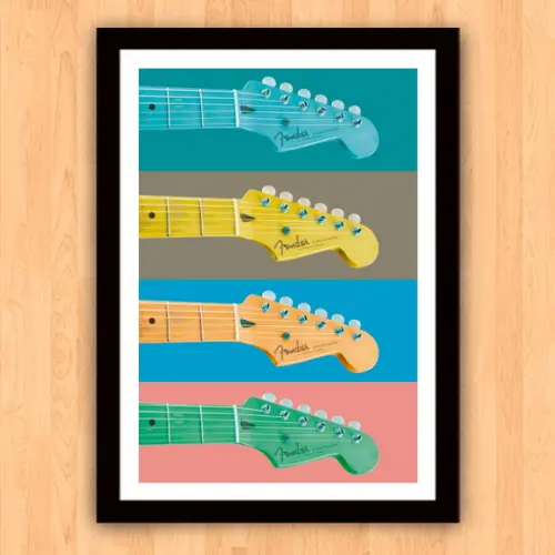 Quadro Pôster A3 c/ Moldura Fender Strato Pop Art 30x42cm