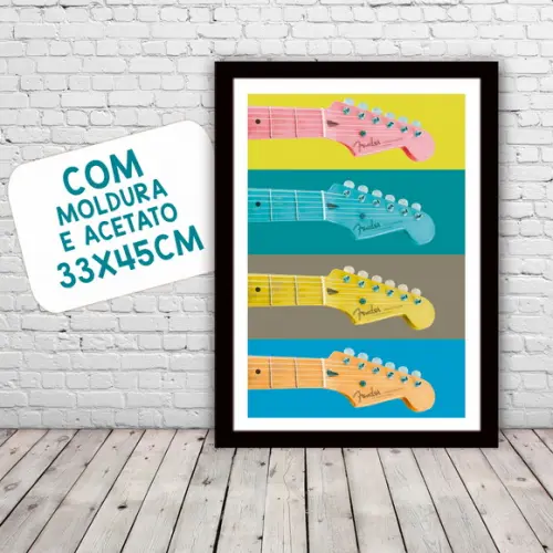 Quadro Pôster A3 c/ Moldura Fender Strato Pop Art 30x42cm