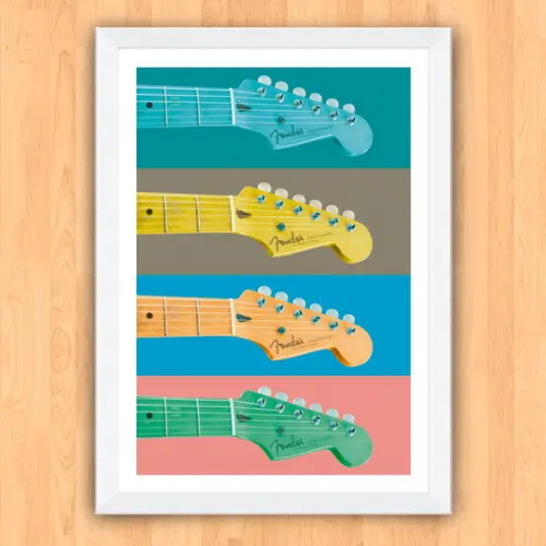 Quadro Pôster A3 c/ Moldura Fender Strato Pop Art 30x42cm