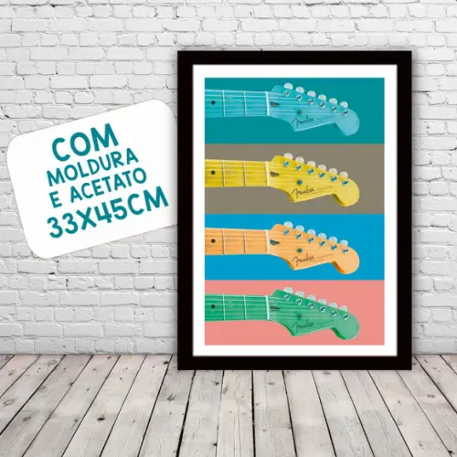 Quadro Pôster A3 c/ Moldura Fender Strato Pop Art 30x42cm