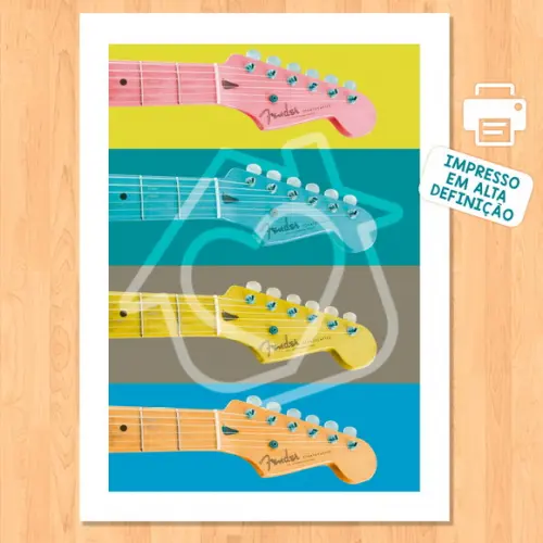 Quadro Pôster A3 c/ Moldura Fender Strato Pop Art 30x42cm