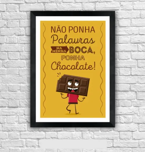 Quadro Pôster A3 c/ Moldura Frase com Chocolate 30x42cm
